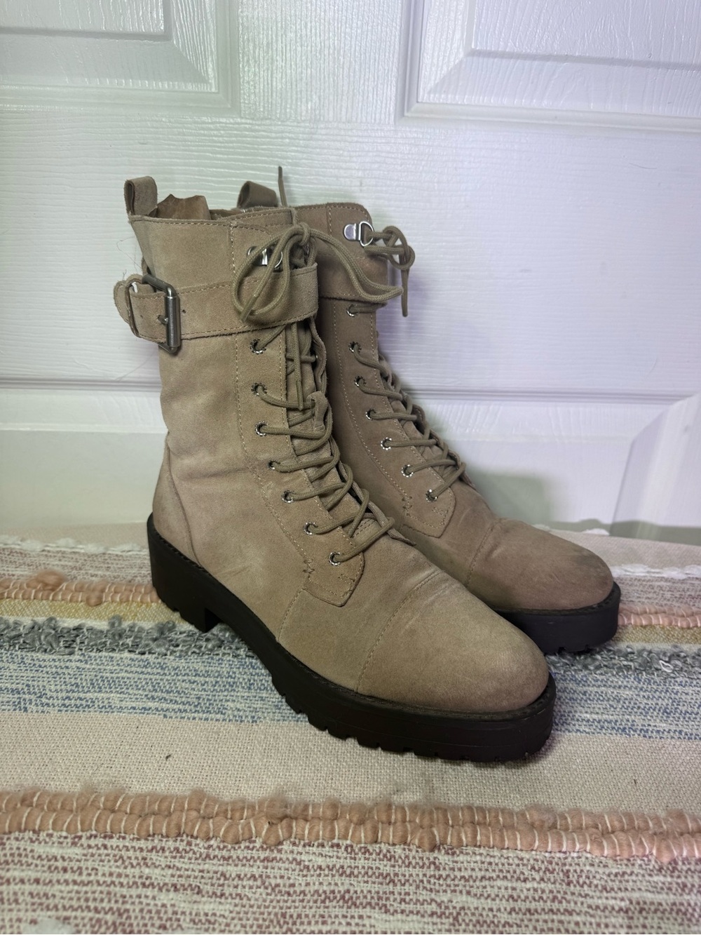 Sam Edelman Lace-Up Combat Boots in Taupe Suede
